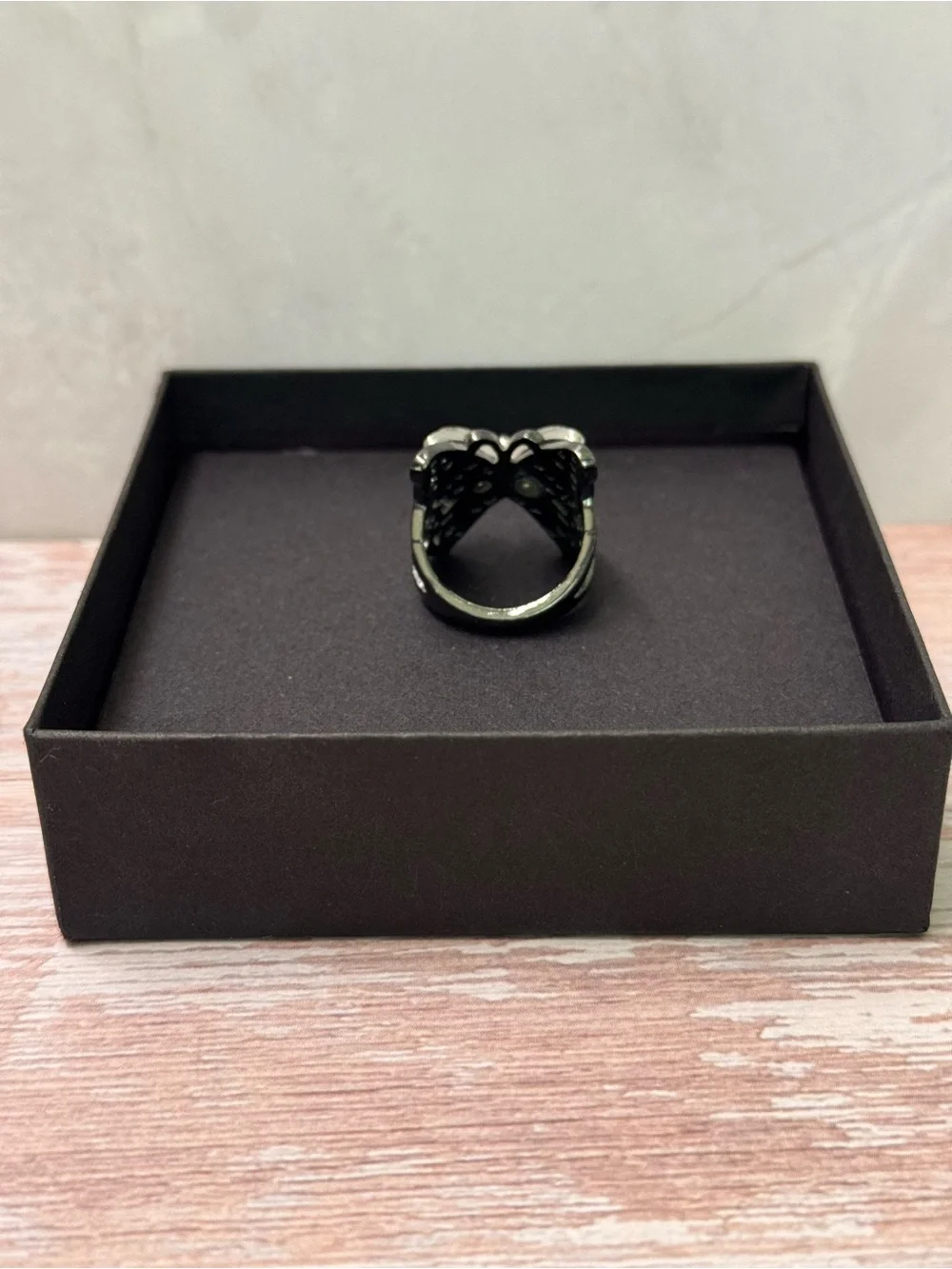 Vintage Inspired Multi Color Metal Butterfly Ring wt Black Faux Gems Size 7.5